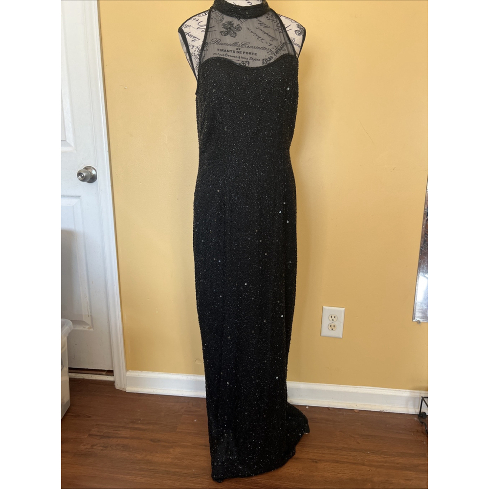 Stenay Vintage Black Beaded Sparky Silk Gown Maxi Dress sz 12 - Picture 8 of 10
